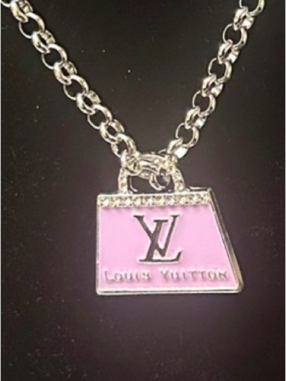 Lavender silver Chain Necklace with Pink Logo Pendant